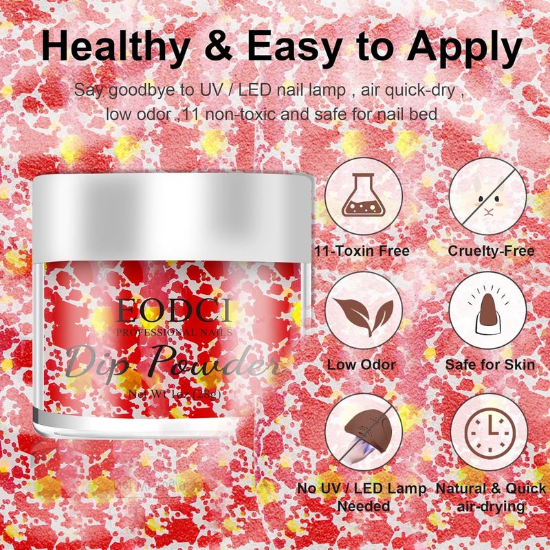eodci 1oz Glitter Sequins Red Color Dip Powder Nails Dipping Nails Long-lasting Nails No UV Light Needed, Dipping Powder French Nail Art Starter Manicure Salon DIY at Home - Image 2